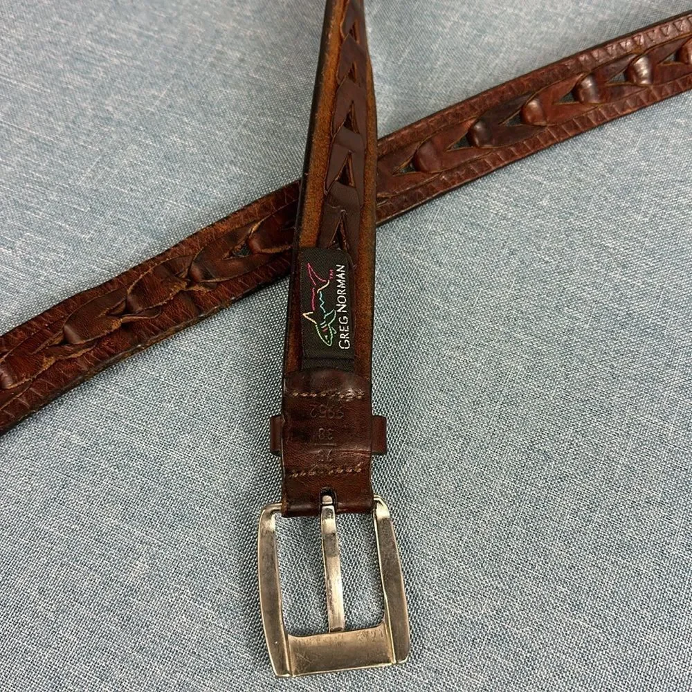 Greg Norman Brown Leather Braided Belt Size 38
